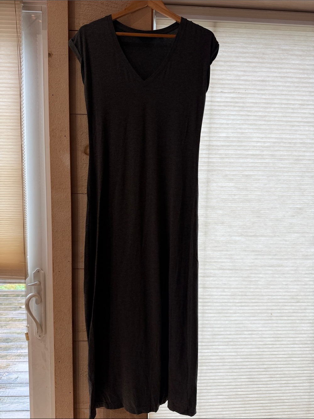 Athleta Charcoal Grey V-Neck Maxi Dress with Cap Sleeves